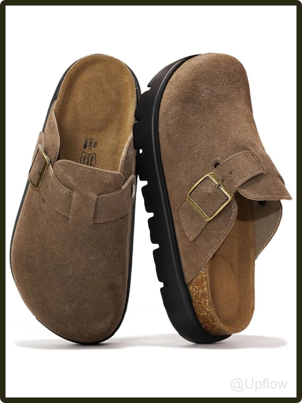 Women's Genuine Leather Platform Clogs Mules Cork Footbed Memory Foam Slip On